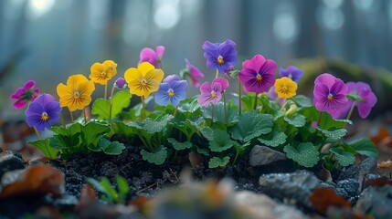 Canvas Print - Colorful Wildflowers Growing in a Forest Setting