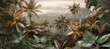 © Kishan - Tropical trees and leaves. 3d wallpaper. wallpaper mural. 3D illustration, Generative AI