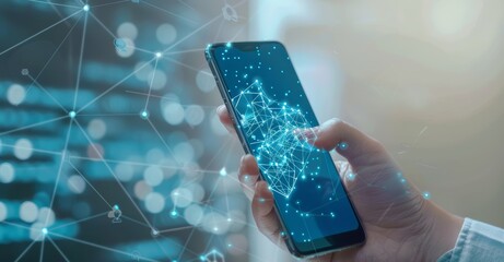 Poster - Using a mobile smart phone with a global network connection, technology, innovative and communication concepts.