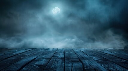 Poster - A dark sky with a full moon and a foggy mist. Scene is mysterious and eerie