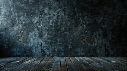 Aufkleber - A dark room with a wooden floor and a wall. The wall is covered in graffiti and the floor is made of wood. The room has a moody and edgy atmosphere