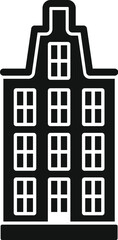 Canvas Print - Simple black glyph representing a typical dutch house facade, with its stepped gable, for a travel guide