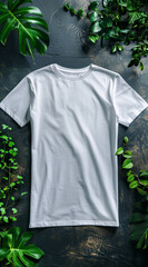 white solid t shirt no tags mockup, green nature concept