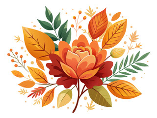 Sticker - a floral arrangement featuring a central rose surrounded by various leaves in warm autumn colors