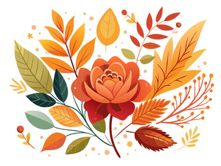 Sticker - a floral arrangement featuring a central rose surrounded by various leaves in warm autumn colors