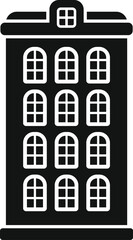 Poster - black silhouette of a tall building with arched windows, perfect for representing real estate or urb