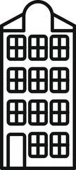 Poster - simple line drawing of a narrow building featuring an arched roofline, evoking traditional dutch arc