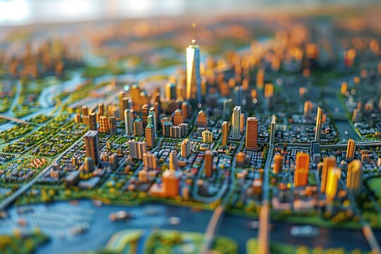 Detailed Model of a Modern City at Sunset
