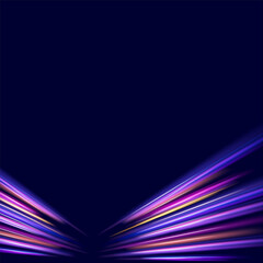 Fototapete - Abstract neon light rays background. A Colorful Motion Background of City Light Trails. Purple glowing wave swirl, impulse cable lines. Long time exposure. Vector