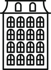 Poster - Line art icon of a canal house facade with arched windows, showcasing traditional dutch architecture