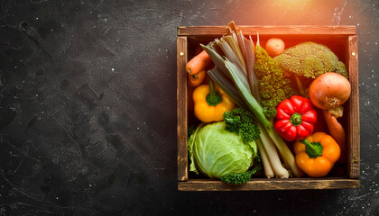 Wall Mural - Variable vegetable selection in an aged wooden box