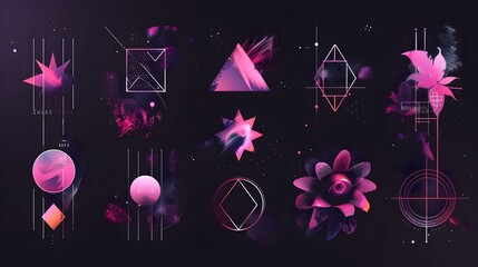 Wall Mural - Collection of retrofuturistic geometry design elements