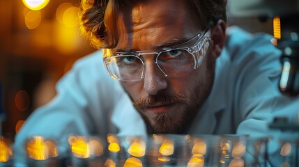 Wall Mural - Laboratory technician working with microscopic bacteria