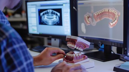 Canvas Print - Dentist using a 3D scanner to create a digital model of a patient's teeth