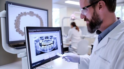 Poster - Dentist using a dental CADCAM system for restorations