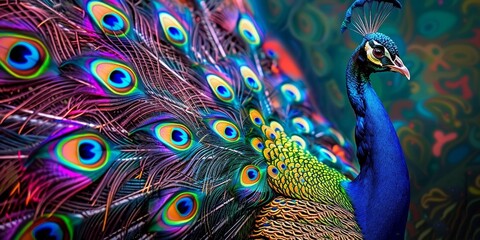 Canvas Print - colorful peacock wallpaper. colorful mural background. Generative AI