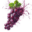 © JR-50 - Fresh ripe grapes with water splash, isolated on white background, highlighting natural freshness and juicy aesthetic in vibrant purple.