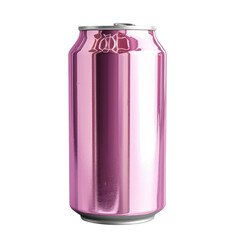 Shiny pink aluminum soda can isolated on white background, perfect for beverage packaging design and branding