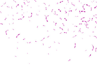 Wall Mural - pink confetti, falling paper ribbons isolated on white background. birthday party decoration. vector