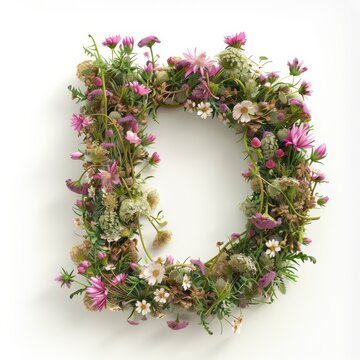 Elegant shot of text Letters ‘D’ crafted in flowers on a clean. A beautiful flower arrangement forming the letter 'D'.