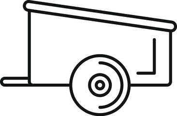 Poster - simple line art icon of a small covered trailer with a single large wheel for carrying loads