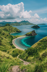 Wall Mural - Aerial view of a green tropical island in the ocean