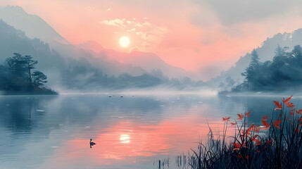 Wall Mural - Tranquil beauty of lake landscape