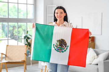 Sticker - Young woman with Mexican flag at home