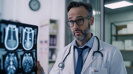 Wall Mural - Male doctor Radiologist explaining radiology scans in a clinic