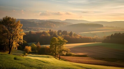 Wall Mural - Beautiful rural landscape with trees and fields