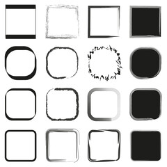 Poster - Abstract square frames. Diverse black outlines. Rounded and rough edges. Vector design elements.