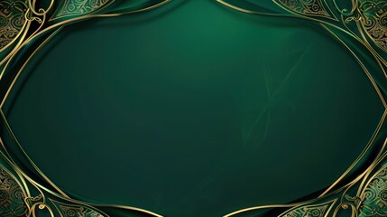 Wall Mural - A rich, deep emerald green background with an intricate golden filigree pattern only on the boundaries, suggesting elegance and luxury.