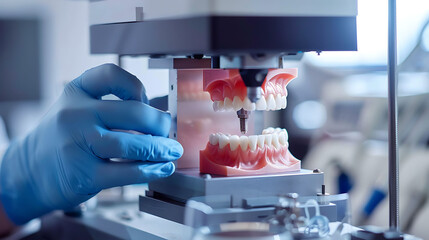 Wall Mural - Dentist using a 3D printer to create a dental prosthesis