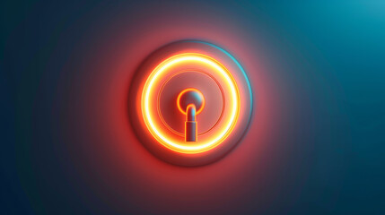 Close-up of a glowing neon power button on a dark background, symbolizing technology, energy, and innovation in a futuristic setting.