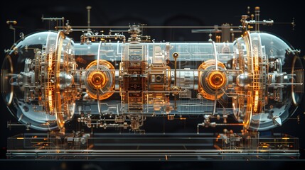 Poster - futuristic engine design with glass housing and glowing components
