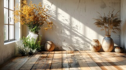 Wall Mural - Rustic Interior Design with Plants and Sunlight