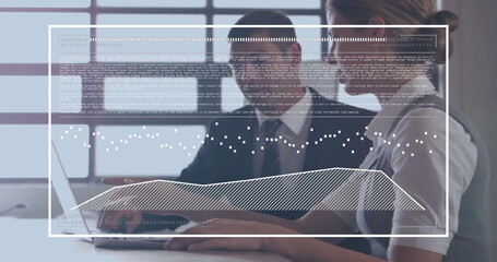 Poster - Image of data processing over diverse business people in office