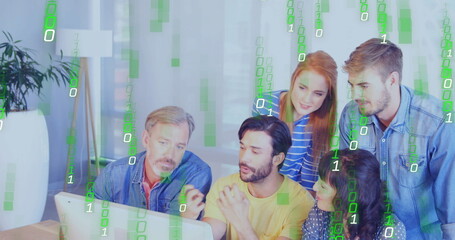 Aufkleber - image of binary coding data processing over diverse business people in office