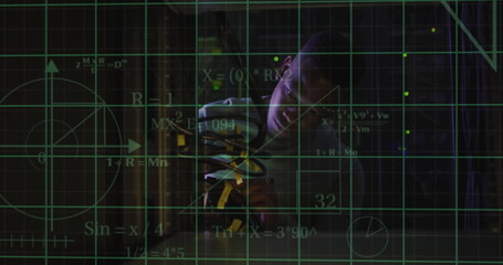 Poster - Image of scientific data processing over african american male it technician by servers