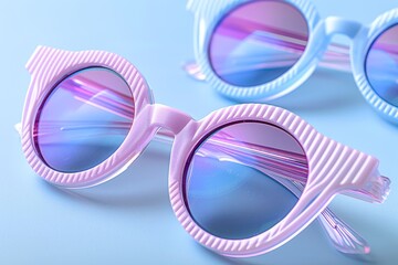 Sticker - Trendy pink and blue sunglasses capturing contemporary fashion and playful style in a vibrant and colorful setting