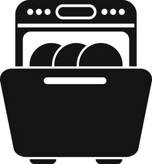 Poster - This simple icon depicts a dishwasher with its door open, revealing clean plates inside