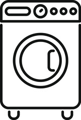 Poster - simple black and white icon of a washing machine with a round door, perfect for representing laundry