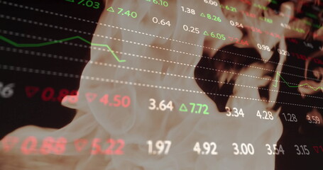 Poster - image of financial data processing over flames