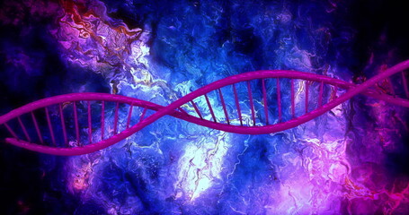 Poster - DNA strand and neural network image over abstract colorful background