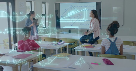 Poster - Image of mathematical data processing over diverse students at school