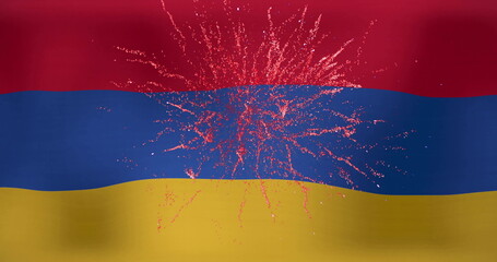 Poster - Image of fireworks over flag of armenia