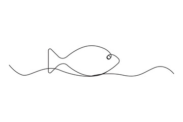 Wall Mural - Continuous line fish. Minimalist sea drawing. Simple vector illustration. Black and white.