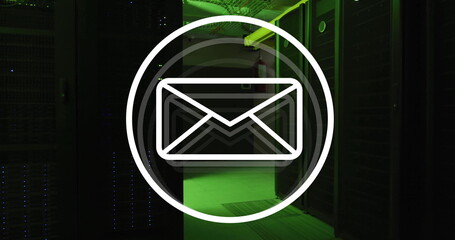 Poster - Image of circle and envelope over server room