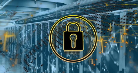 Poster - Image of shapes and padlock over server room