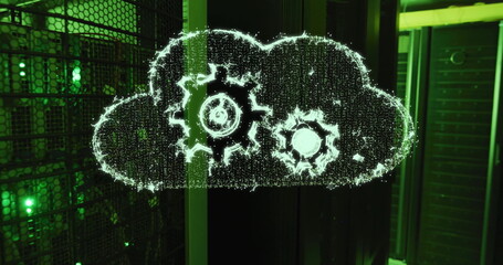 Poster - Image of cogs and cloud over server room